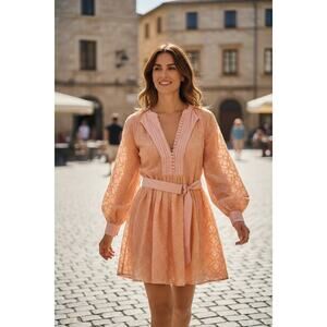 Embroidered Mini Dress w/ Belt –